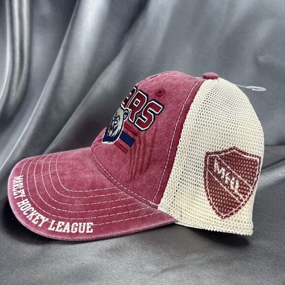 MHL Marley Hockey League Bears Trucker Cap Hat Snapback Mesh Red Cream Logo OSFM - Picture 5 of 12